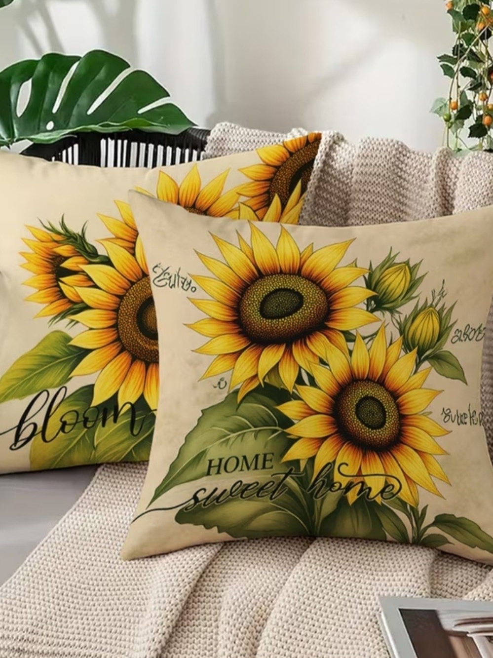 Sunflower Decorative Throw Pillow Covers SET OF 2 Home Sweet Home